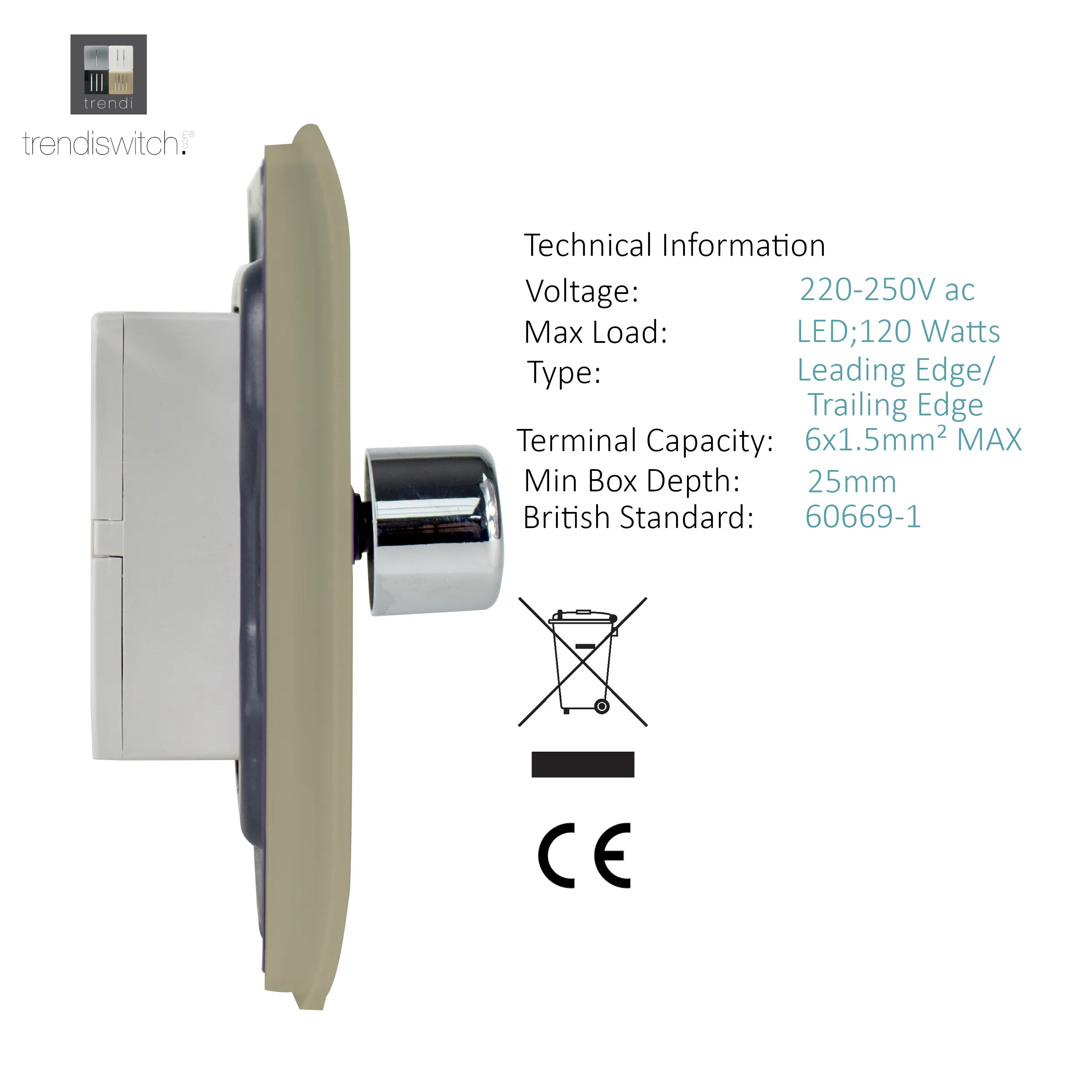 1 Gang 1 Way LED Dimmer Switch Champagne Gold ART-LDMGO  Trendi Champagne Gold